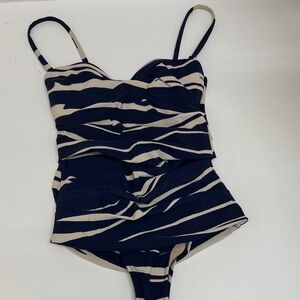 Oscar de la Renta Navy and Cream  Swim One Piece